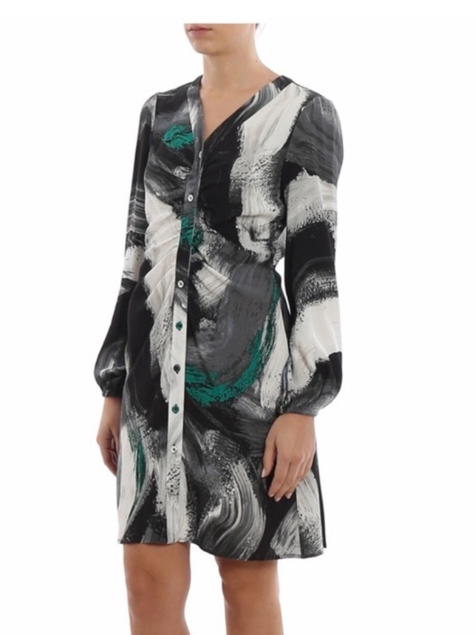 Dvf Brush Stroke Dress Button Front Long Sleeve Size 6